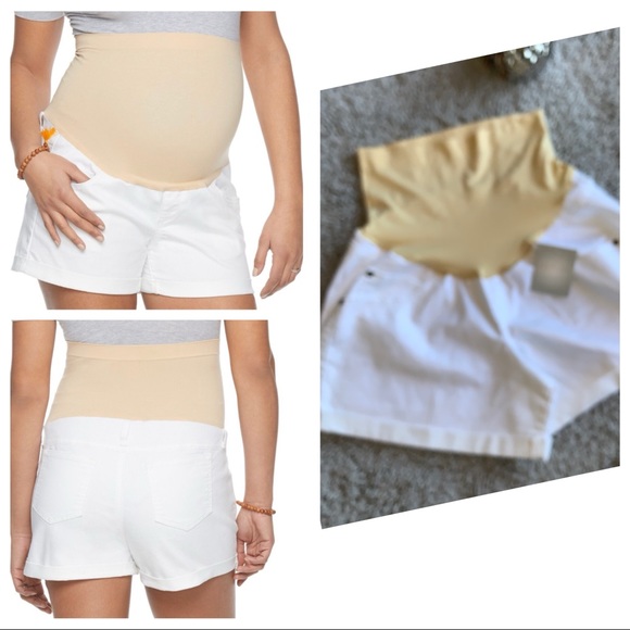 a:glow Pants - Maternity a:glow Belly Panel White Jean Shorts
